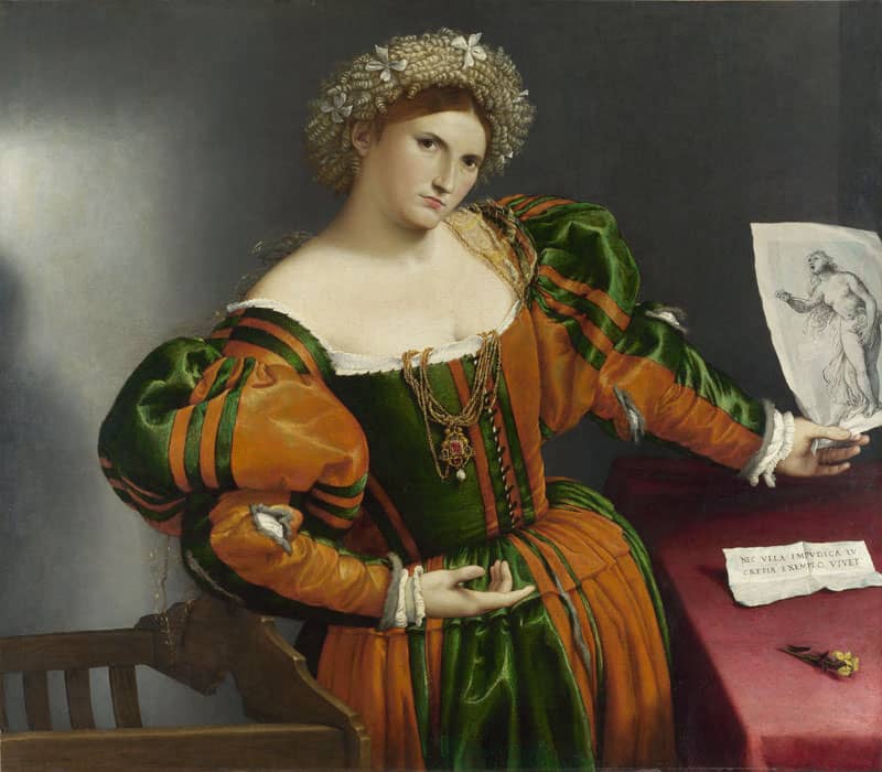 Lorenzo Lotto, Portrait of a woman with drawing of lucrezia (1530-2)