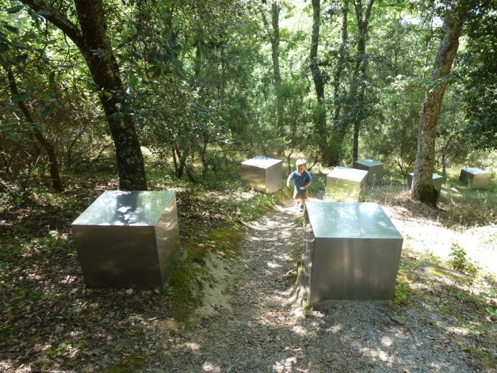 walking through “Siena” by William Furlong at the Chianti Sculpture Park in Italy