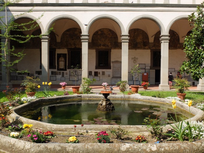 The cloister is complete with a charming fountain and lily pads!