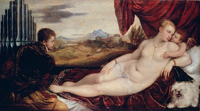 Titian, Venus and Cupid with Organist and dog, Berlin