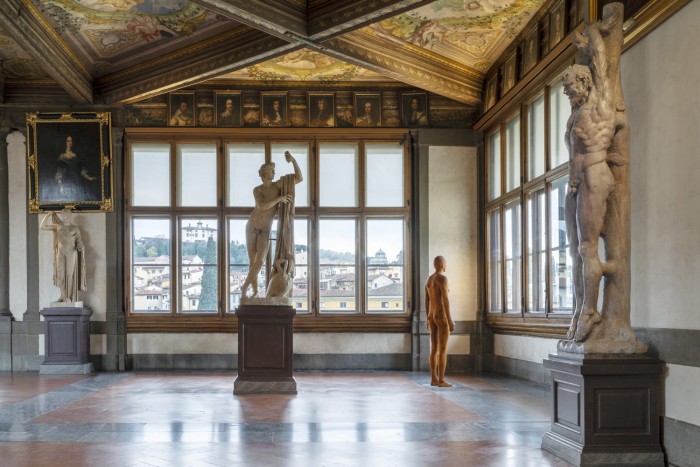 Gormely's works are displayed around the Uffizi in surprising locations!