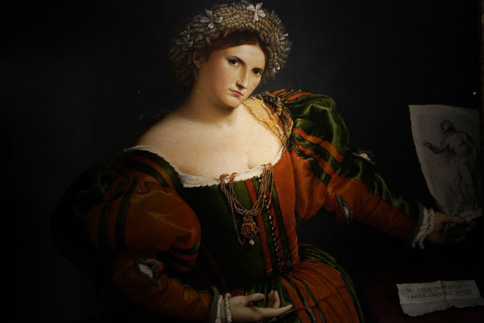 Lorenzo Lotto, Portait of a woman with drawing of Lucretia
